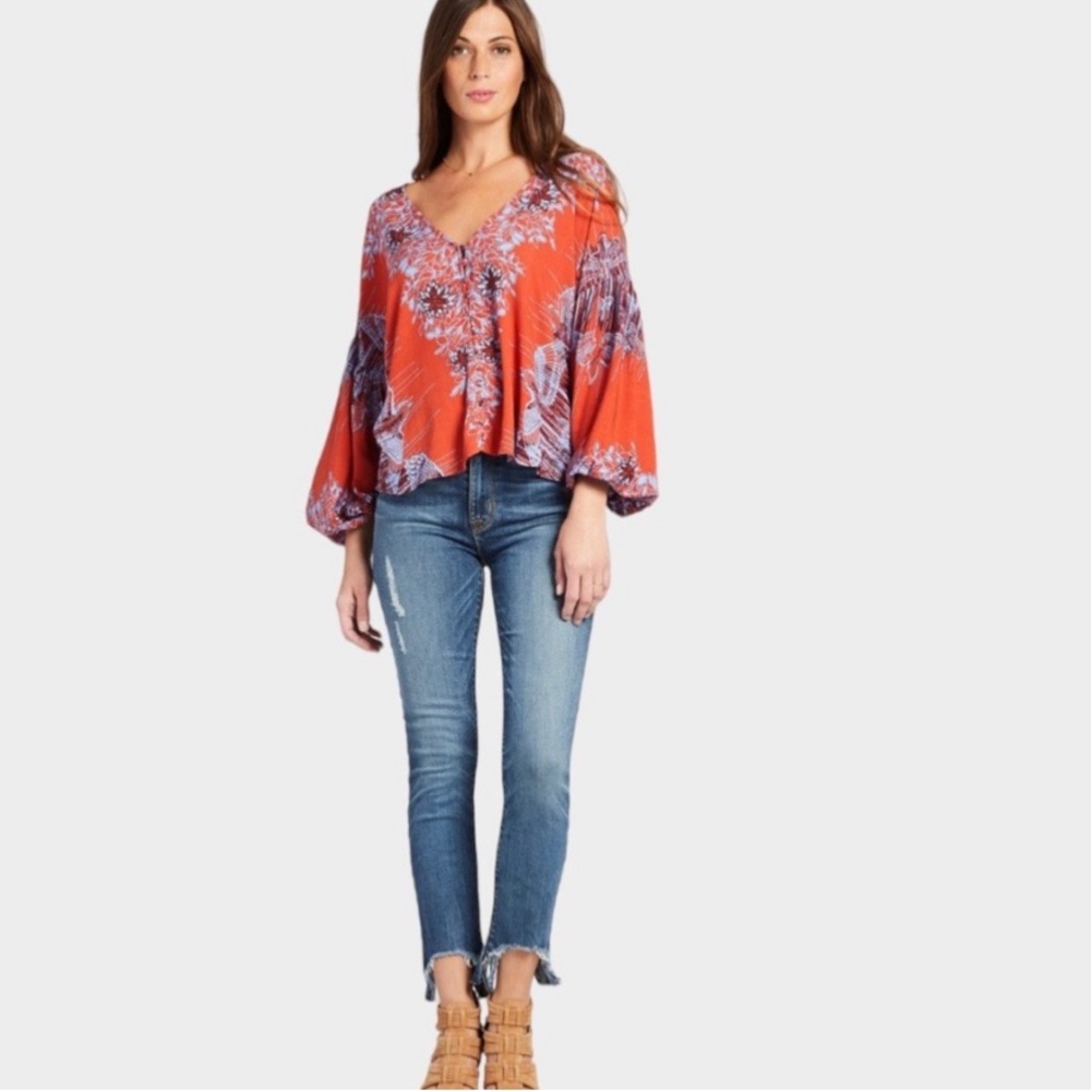 Free People Birds of a Feather boho Printed Top size small